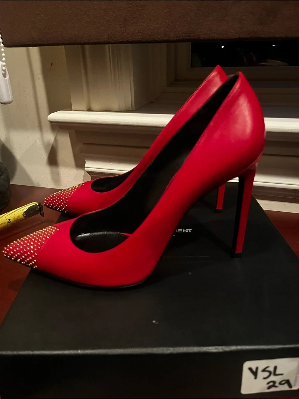 Saint Laurent Red Micro- Studded Pointed Pumps sz 39 - Picture 10 of 12